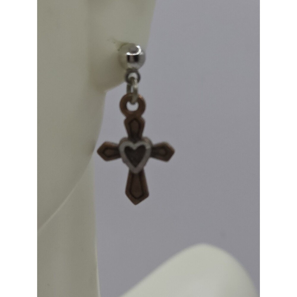 Vintage Cross Heart Dangle Earrings (c)85v 93 1"